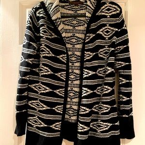 Fever Black and White Aztec Hooded Cardigan